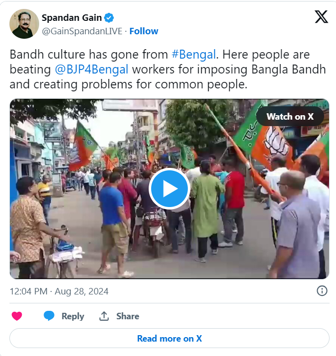 Bandh culture has gone from #Bengal. Here people are beating  @BJP4Bengal  